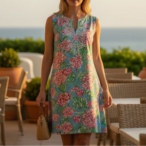 Keylime & Pink floral sleeveless dress with embroidered neckline size M